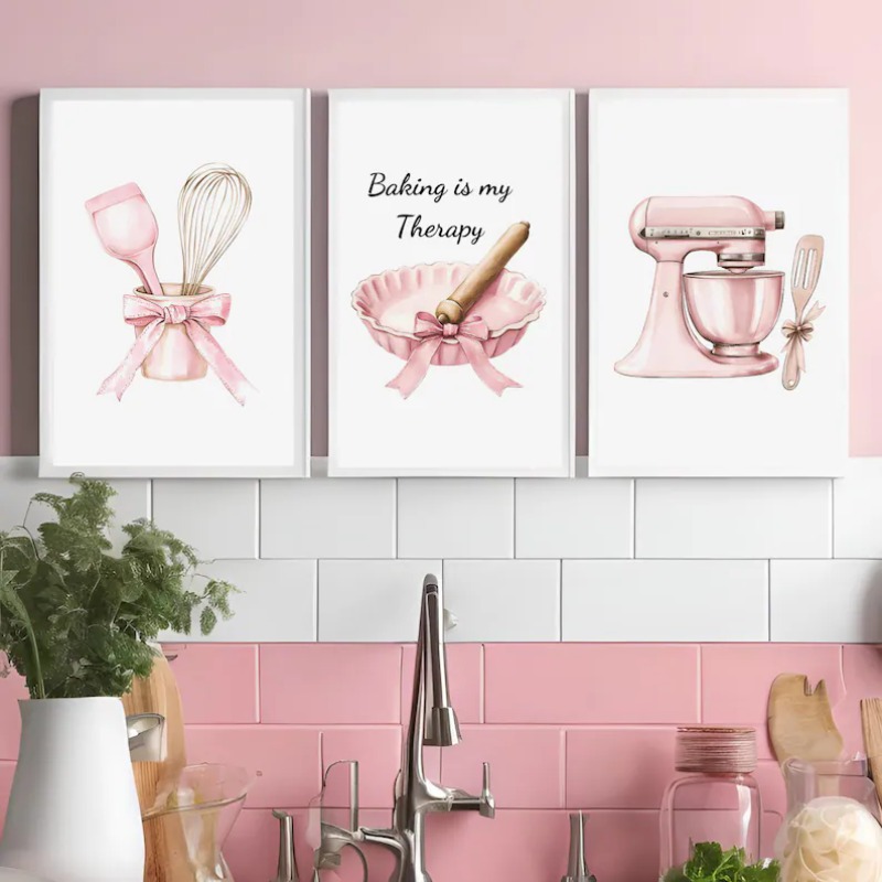 Kitchen And Baking Life - Retro Pembe Mutfak Sevimli Mikser ve
