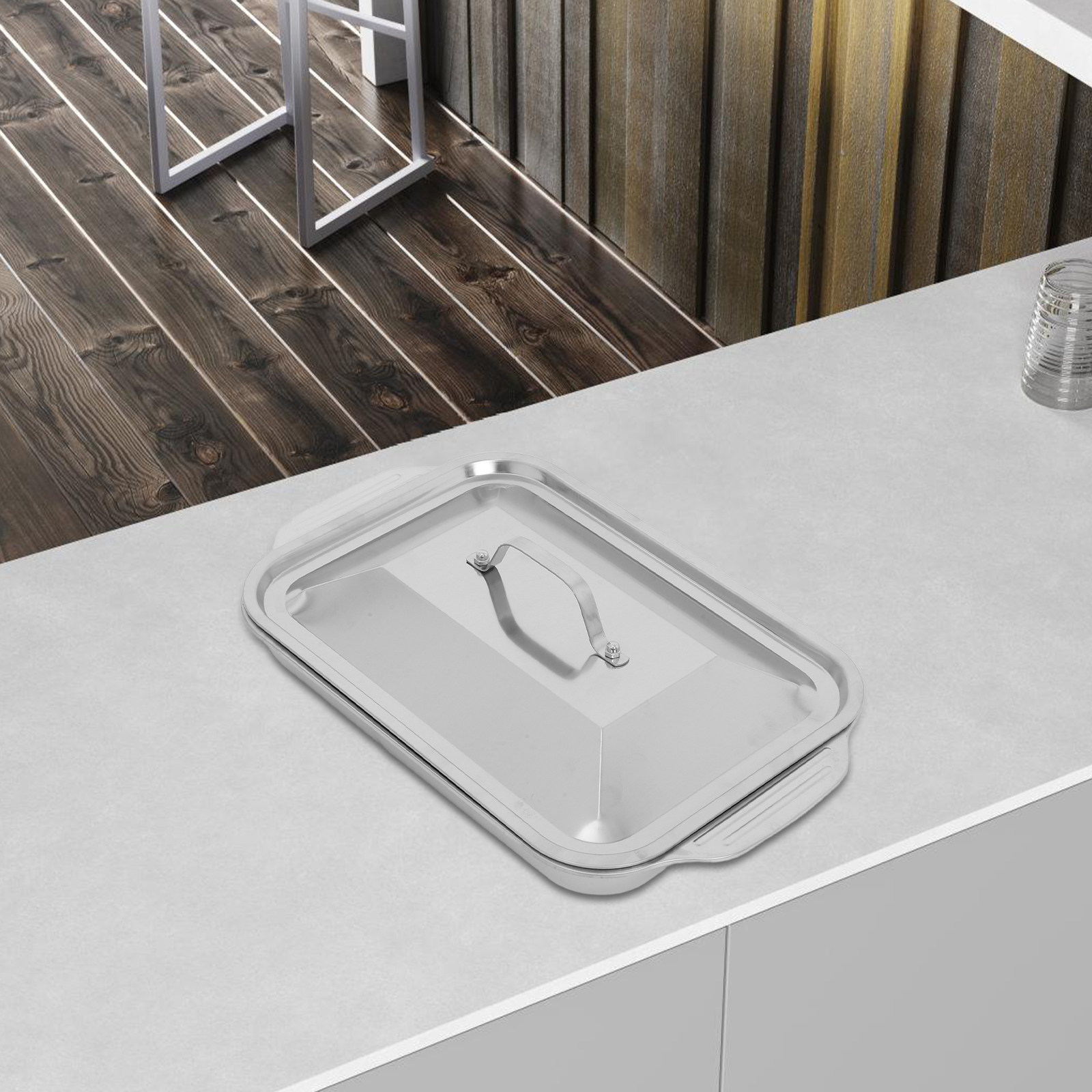 Kitchen Baking Dishes - Paslanmaz Çelik Dikdörtgen Izgara Tepsisi, Kapaklı