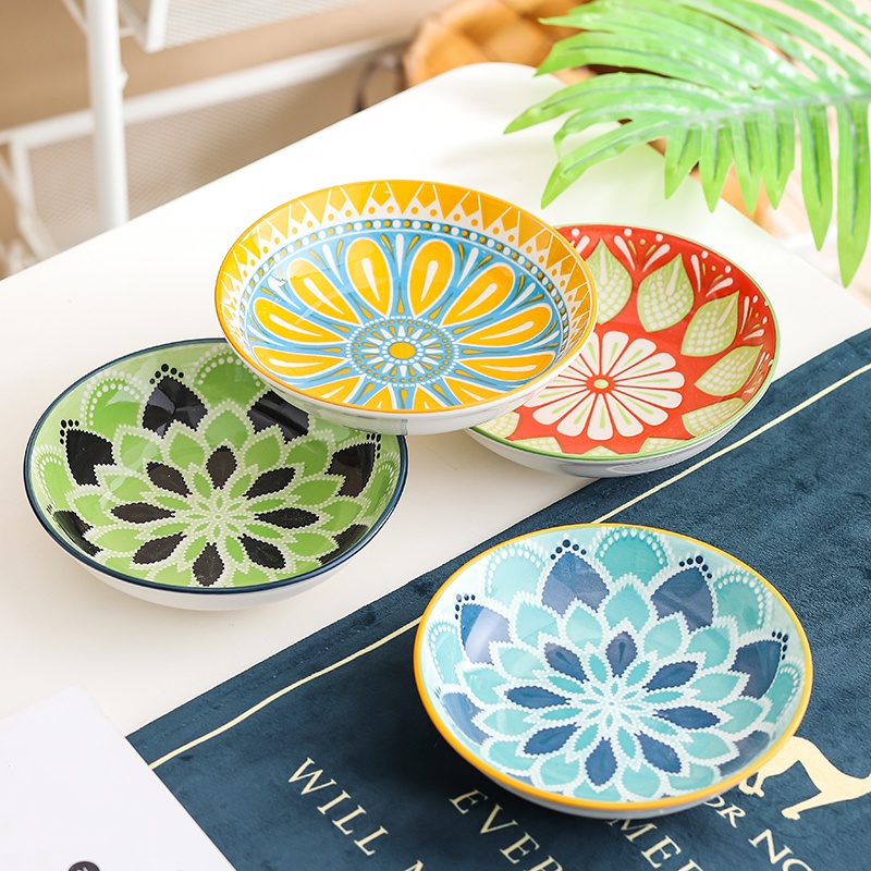 Kitchen Baking Dishes - 4 Parça Bohem Seramik Tabak -