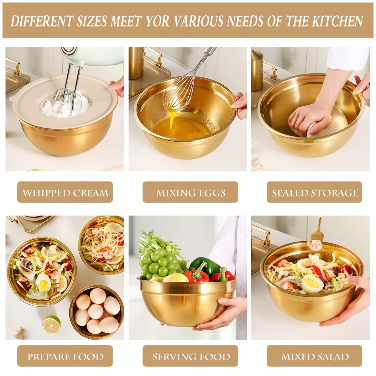 10 parçalı altın rengi paslanm - Kitchen Baking Bowls incelemesi ve fiyatı
